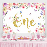 Lofaris Floral And Butterfly Glitter One Birthday Backdrop